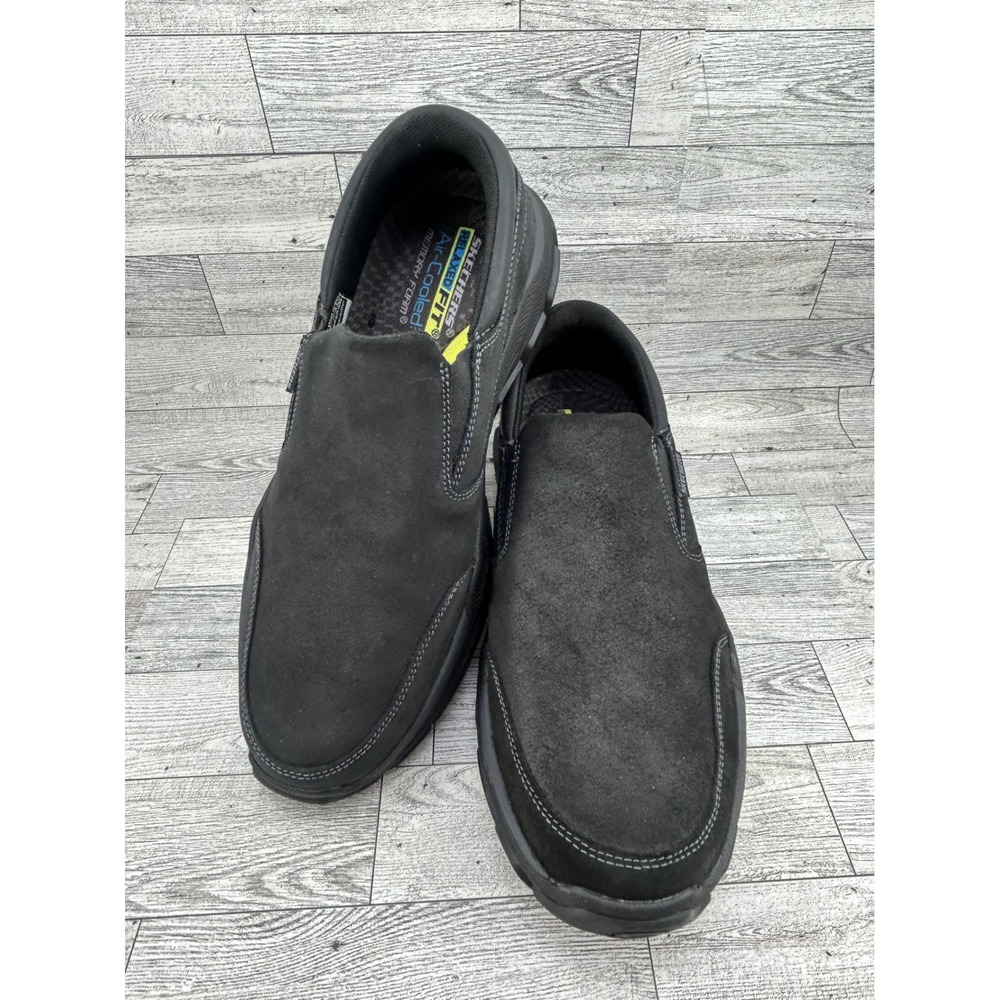 Skechers Relaxed Fit Steady Grip Men‎ Sz 13 Black Leather Slip On Shoes 204480